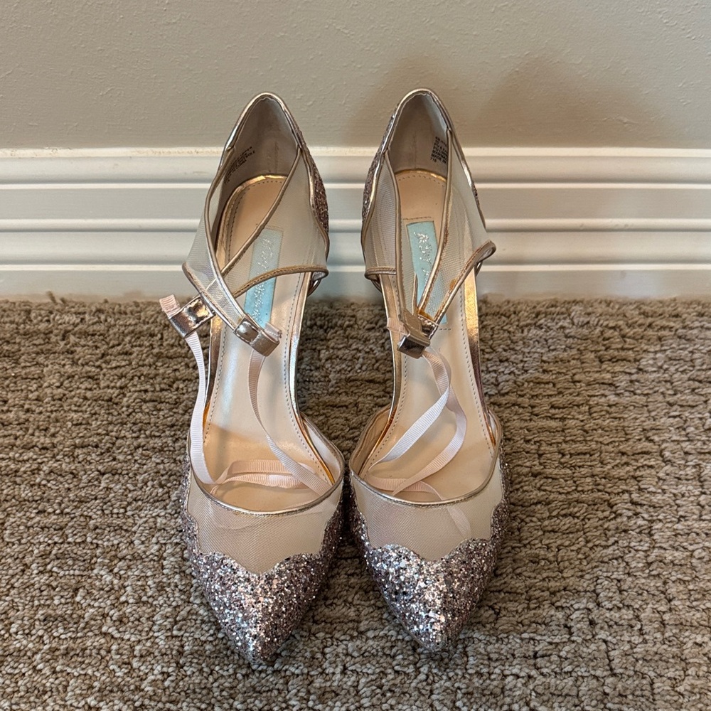 Betsey Johnson Stela Silver Glitter Heels